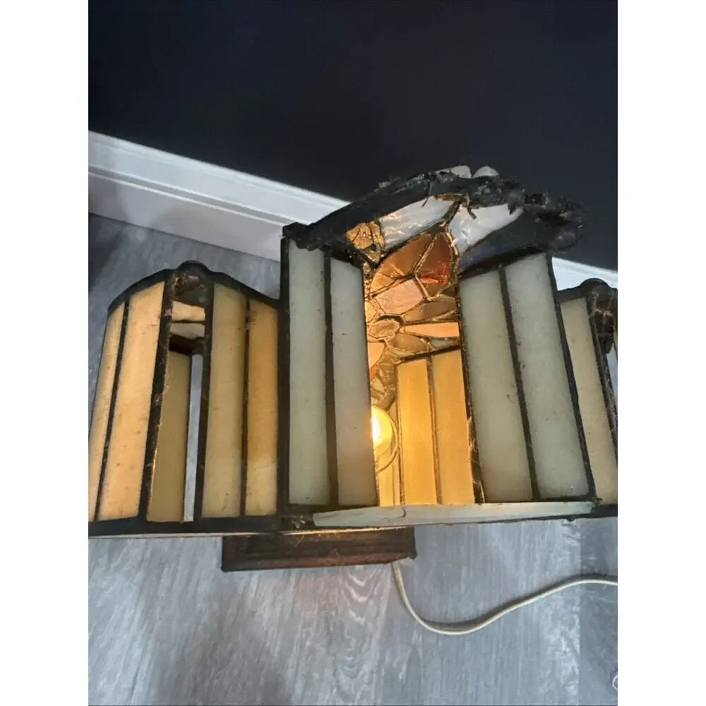 Tiffany Lighted Cross Tabletop Cross Stained Glass Desktop Christian 12x8x3” *